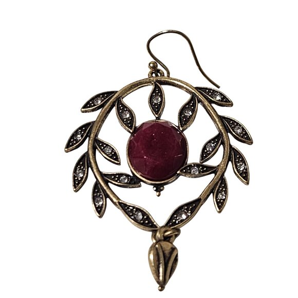 Elegant Antique Style Necklace Earring Set Red Stone Leaf Design Fashion Jewelry - Picture 2 of 8